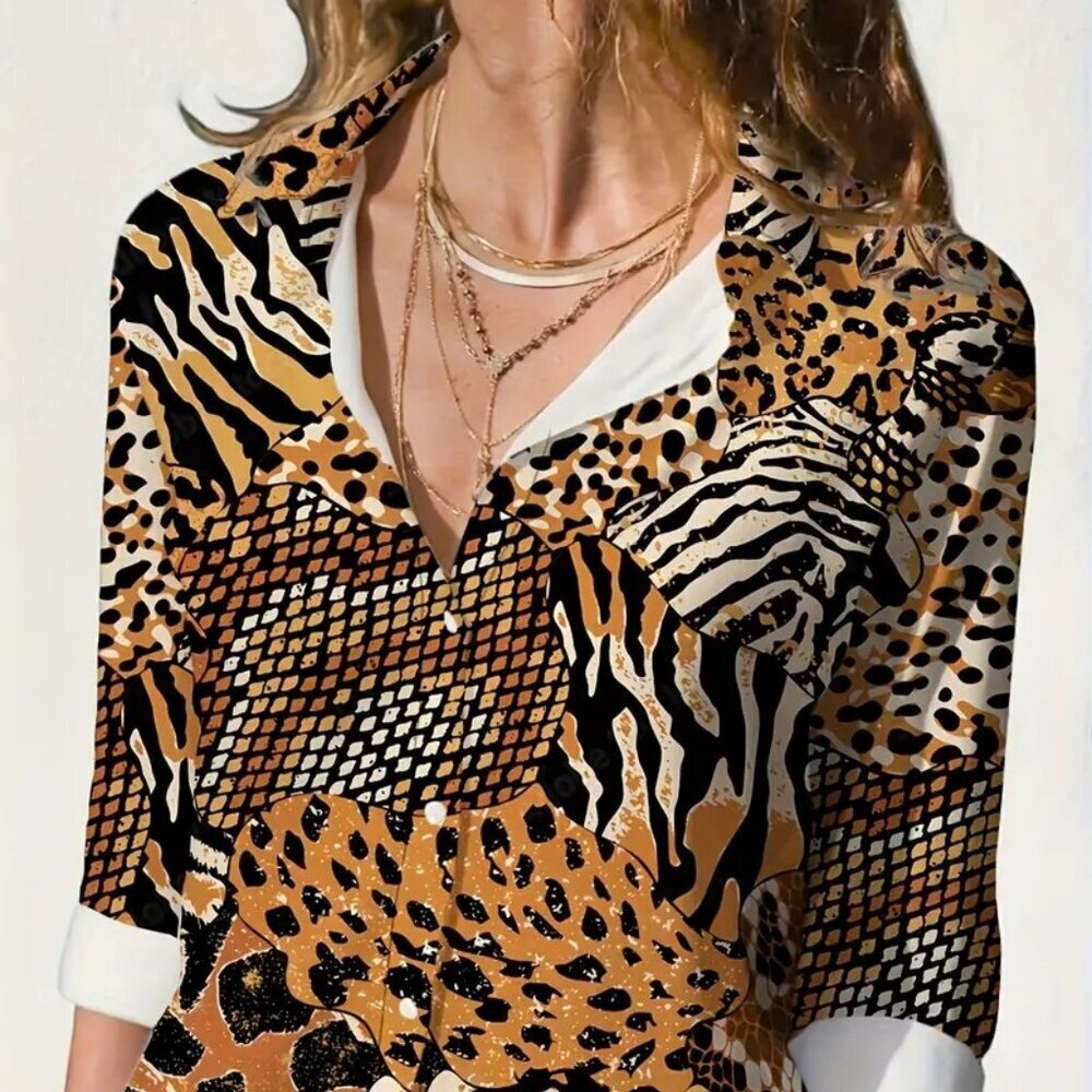 Tiger Pattern Print Tops (Multicolor) PL - Picture 2 of 4